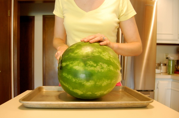 Cut off the watermelon stem.